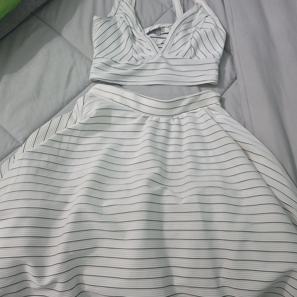 Striped White and Black Two-Piece Set